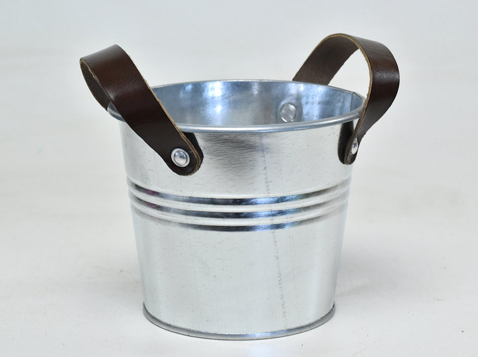 Seau Cuir H14cm Zinc