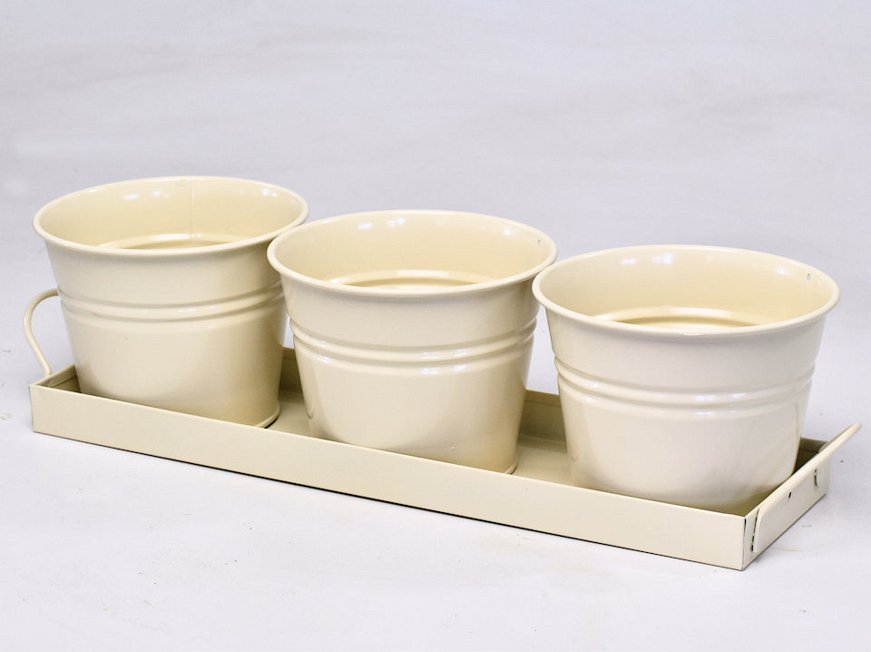 Bakje 3 st.  H11cm Creme