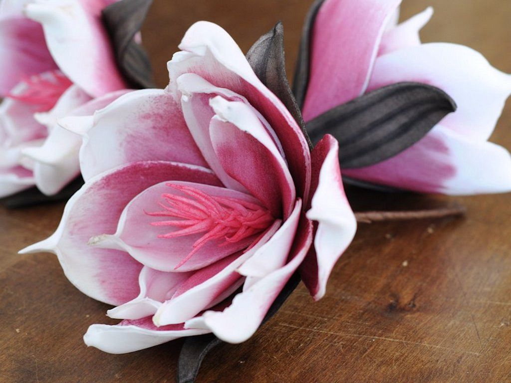 Foam Bloem 18cm wit/roze