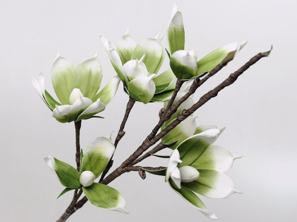 Magnolia en mousse Blanc/Vert, D 18cm