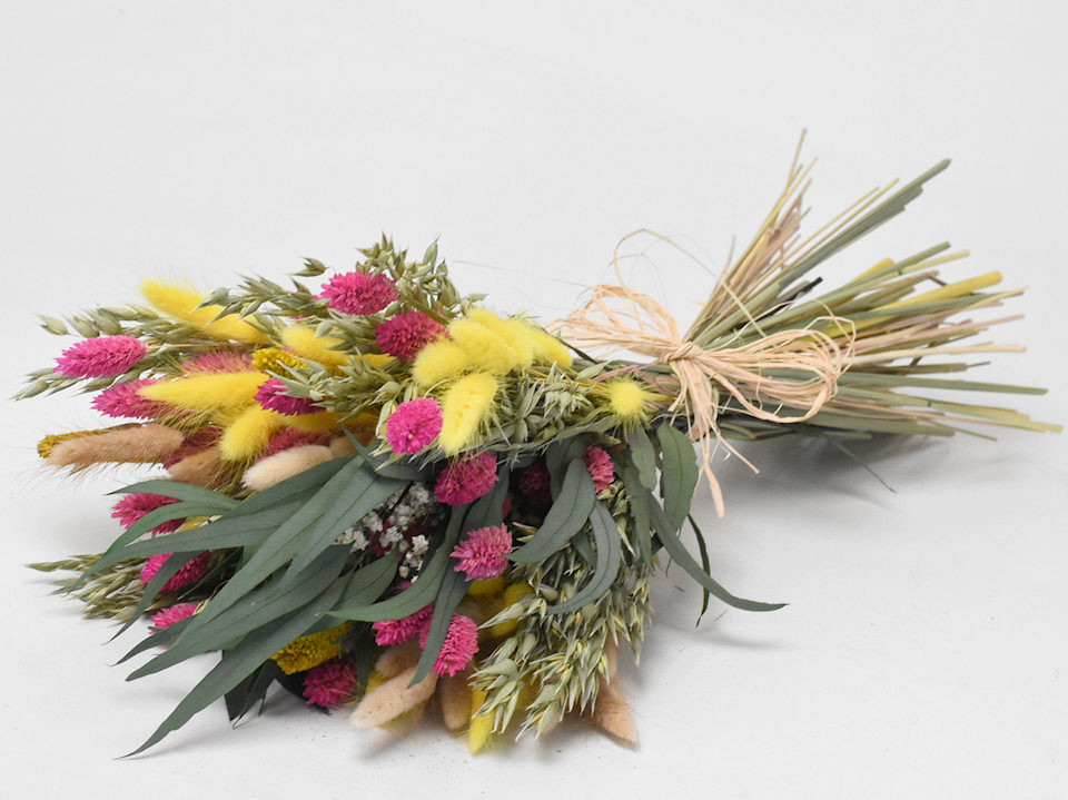 Droogbloemen Boeket Roze Geel 55cm