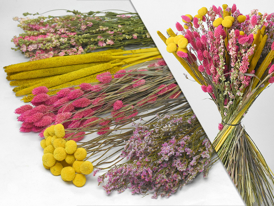 DIY Droogboeket XL Roze/Geel