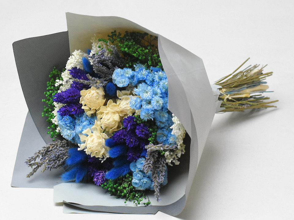 Droogbloemen Boeket Blauw 40cm
