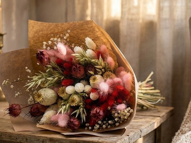 Droogboeket Rood/Roze 45cm
