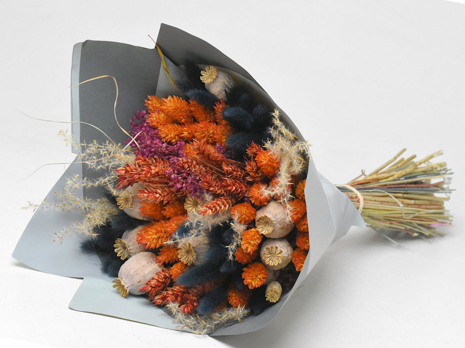 Bouquet de Fleurs Séchées Noir-Orange 40cm