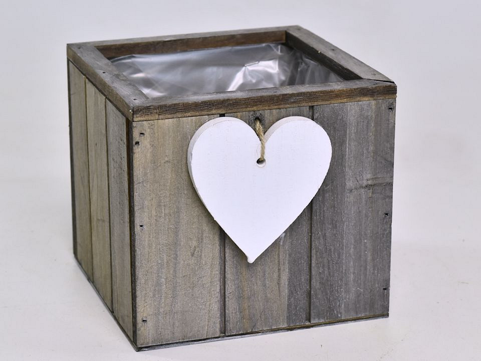 Wooden Box Grey with Heart 