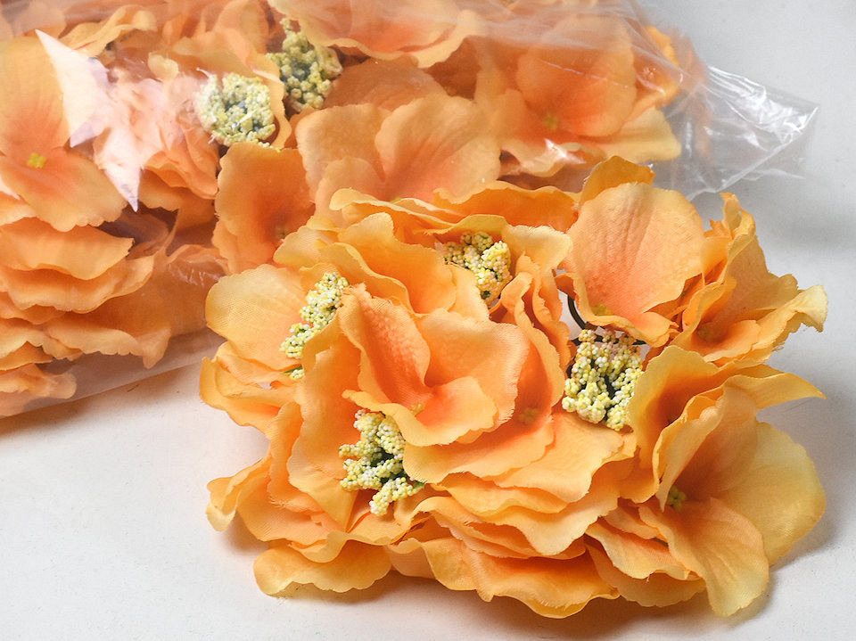 Artificial Hydrangea Head Orange D18cm 