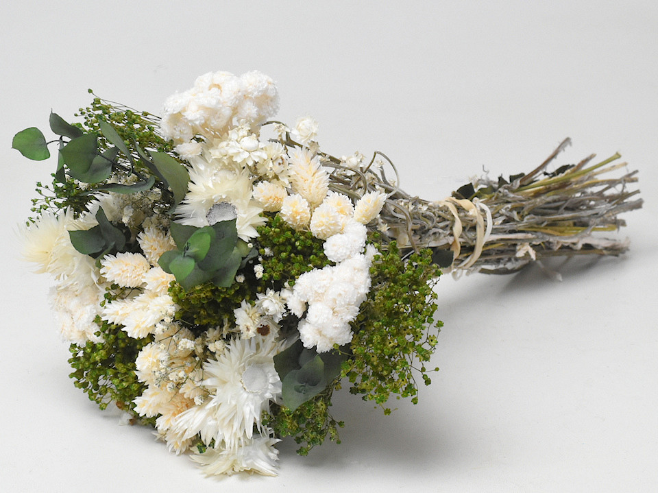 Droog Veldboeket Groen/Wit 40cm