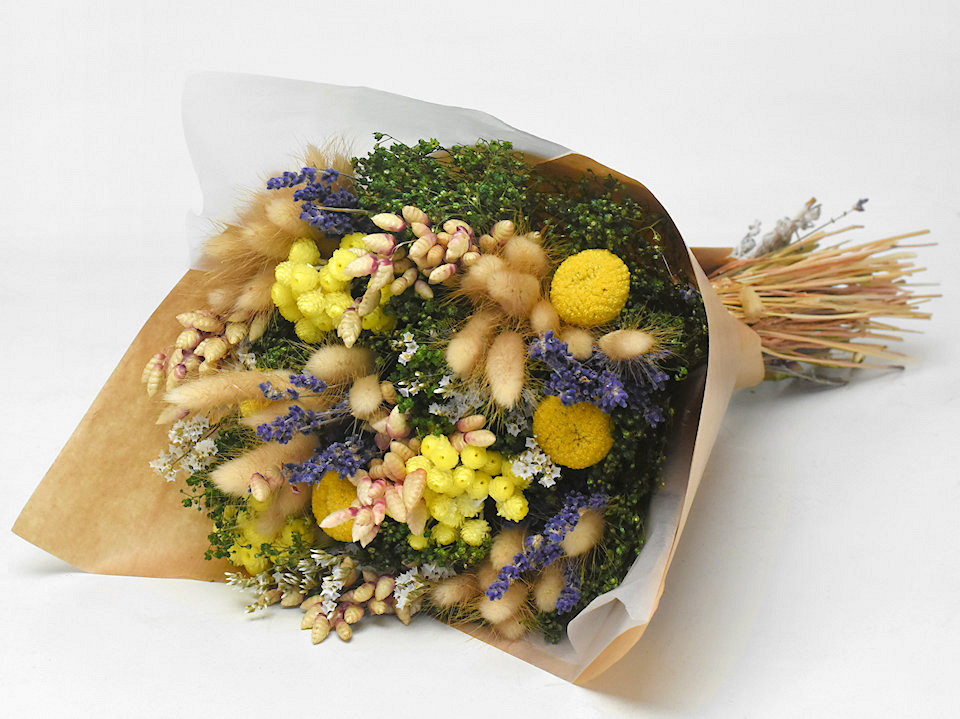 Dried Flower Bouquet Yellow/Green 40cm