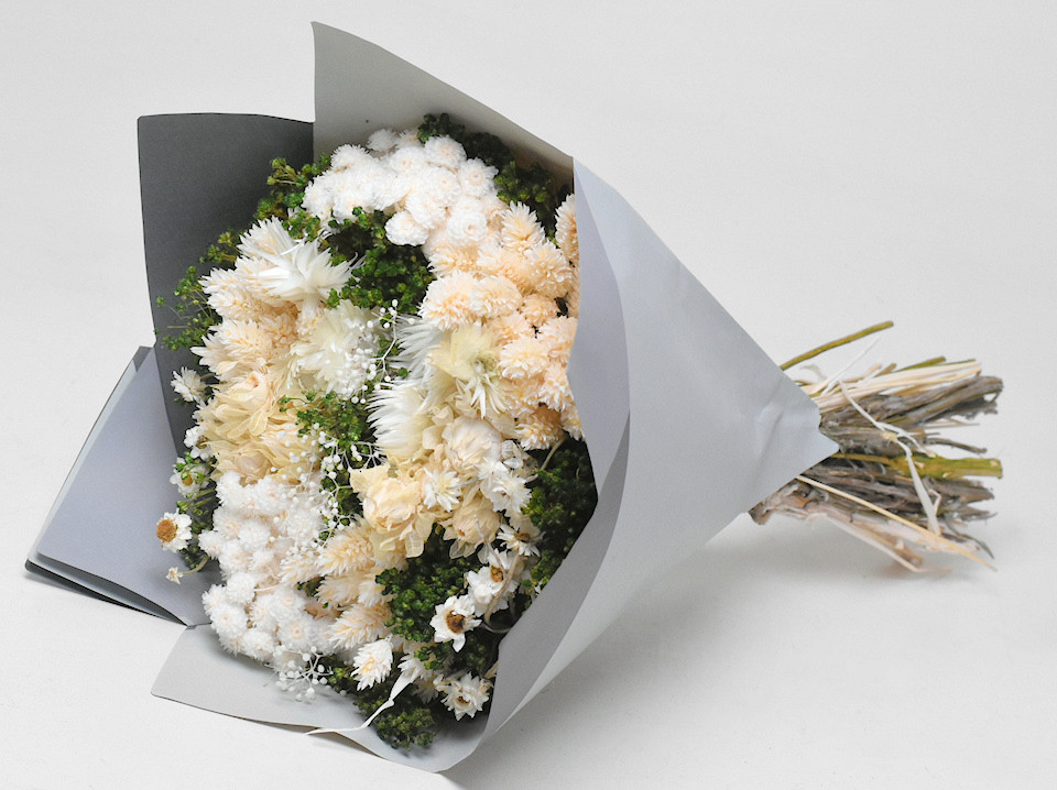 Trockenblumenstrauß Weiß/Grün 40cm