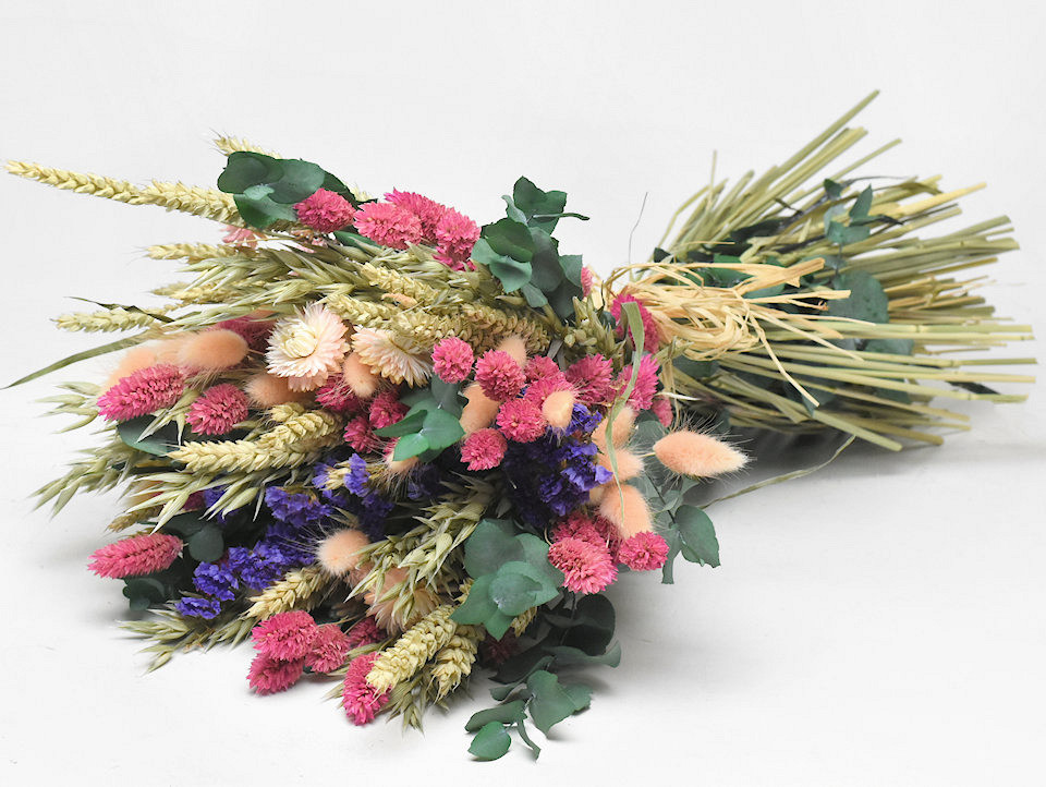 Bouquet de Fleurs Séchées Pastel Pêche/Vert 50cm