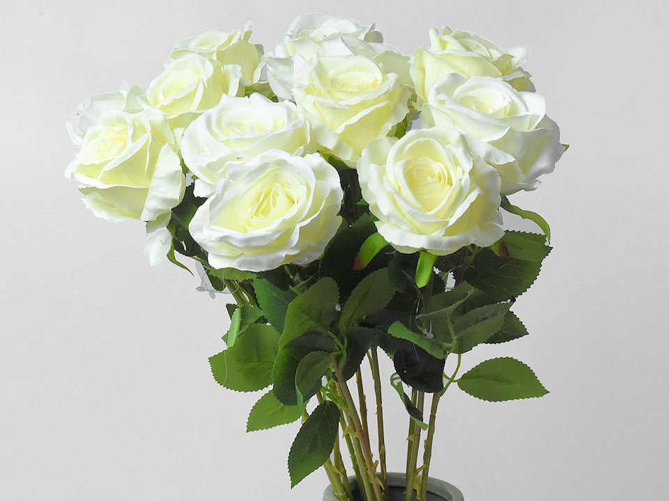 Künstliche Rose Samt Weiß D8cm L62cm