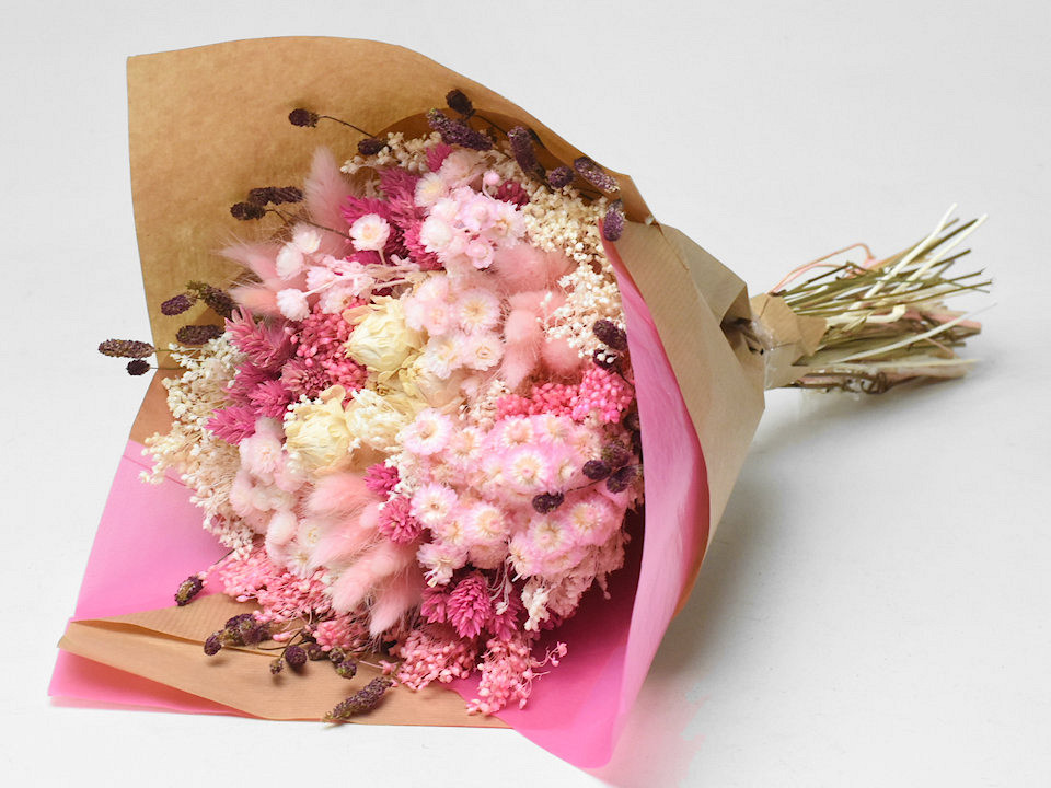 Dried Flower Bouquet White Pink 40cm