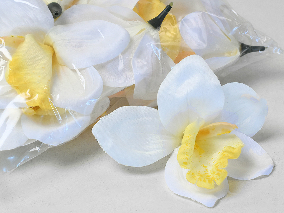 Artificial Orchid White/Yellow D14cm