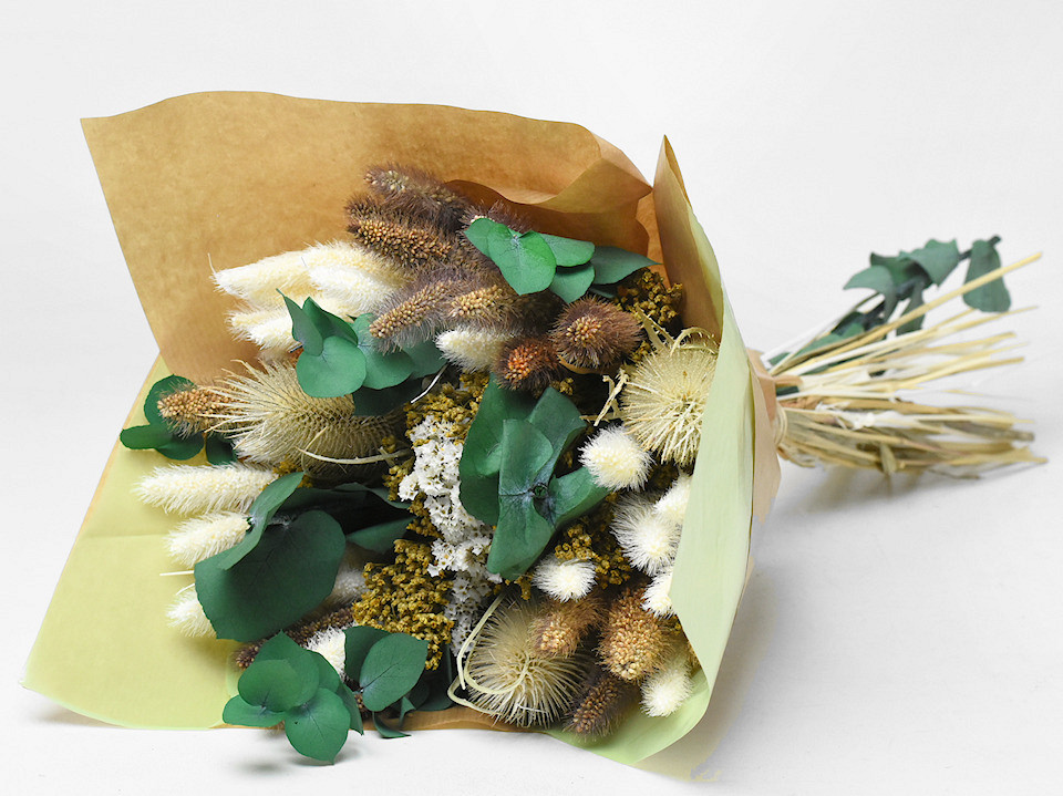 Dried Flower Bouquet Natural/White 40cm
