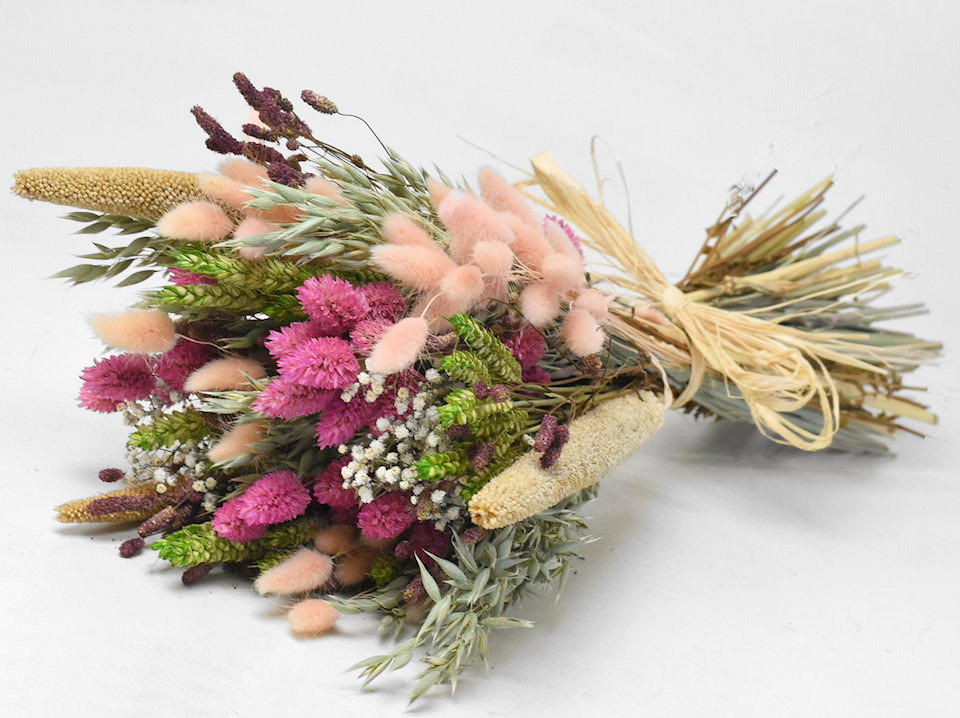 Droog Veldboeket Groen/Roze 60cm