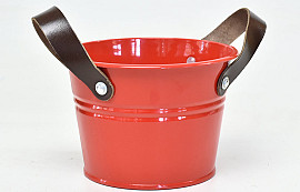 Bucket Zinc Leather H14cm Red