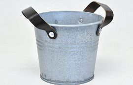 Bucket Leather H14cm Mat Zinc