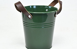 Bucket Zinc Leather H18cm Green 