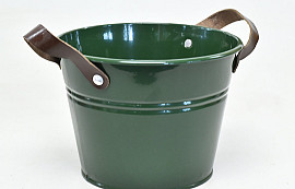 Bucket Zinc Leather H16cm Green 