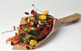 Bouquet de Fleurs Séchées Allongé Orange Rouge 60cm