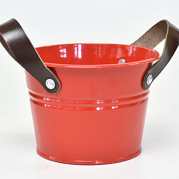 Bucket Zinc Leather H12cm Red