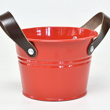 Bucket Zinc Leather H14cm Red