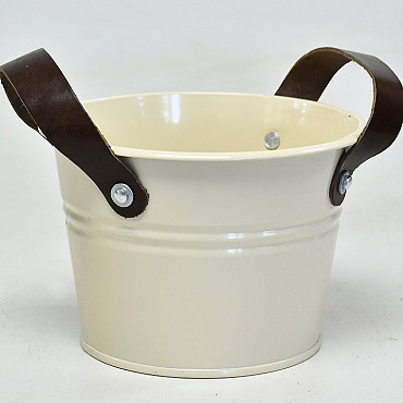 Seau Zinc Cuir H12cm Creme 