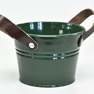 Bucket Zinc Leather H12cm Green 