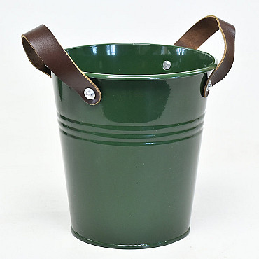 Bucket Zinc Leather H18cm Green 