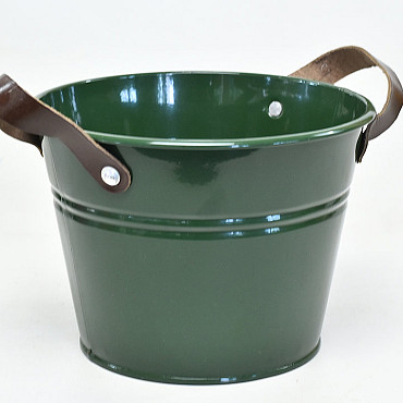 Bucket Zinc Leather H16cm Green 