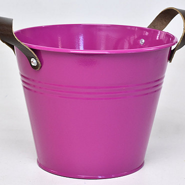 Bucket Zinc Leather H20cm Fuchsia