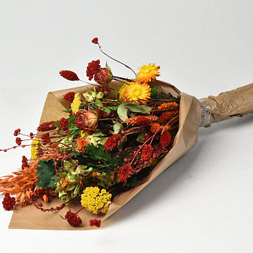 Dried Flower Bouquet Flat Orange Red 60cm