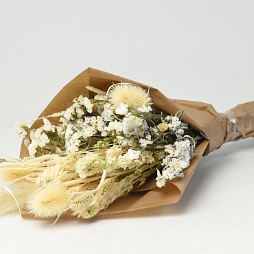 Trockenblumenstrauß Flach Natur Weiß 60cm