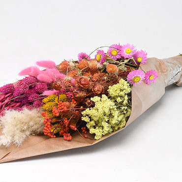 Dried Flower Bouquet Yellow Pink 60cm