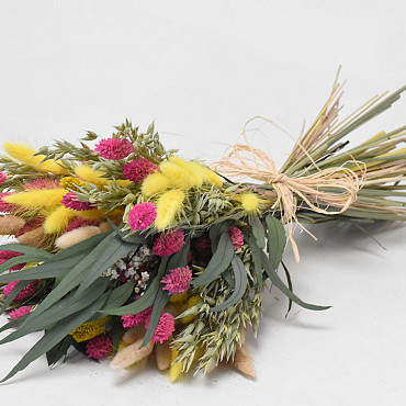 Dried Flower Bouquet Pink Yellow 55cm