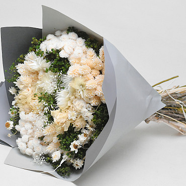 Dried Flower Bouquet White/Green 40cm