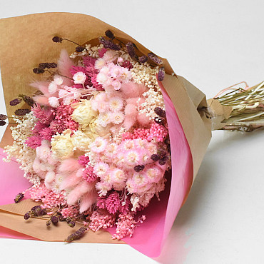Droogboeket Wit Roze 40cm