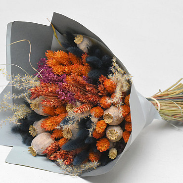 Bouquet de Fleurs Séchées Noir-Orange 40cm