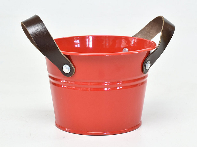 Bucket Zinc Leather H14cm Red