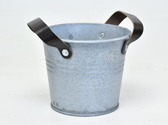 Bucket Leather H14cm Mat Zinc