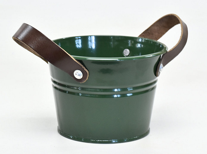 Bucket Zinc Leather H12cm Green 