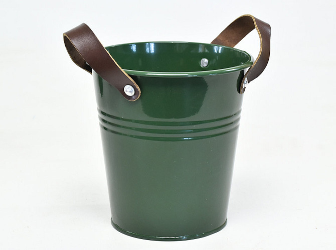 Bucket Zinc Leather H18cm Green 