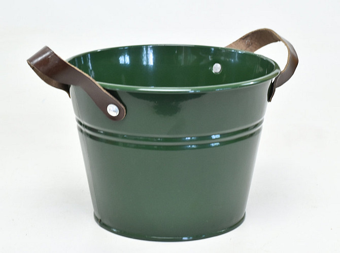 Bucket Zinc Leather H16cm Green 