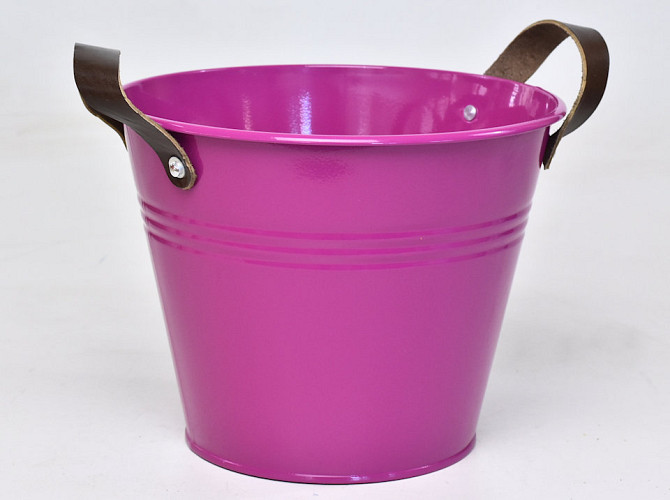 Bucket Zinc Leather H20cm Fuchsia