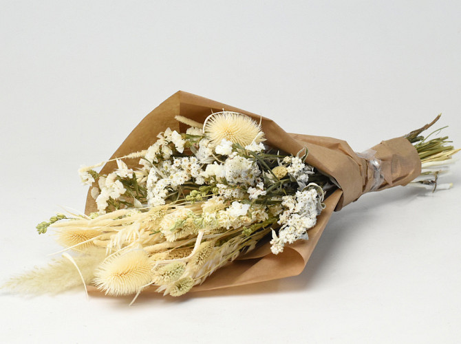 Bouquet de Fleurs Séchées Naturel Blanc 60cm