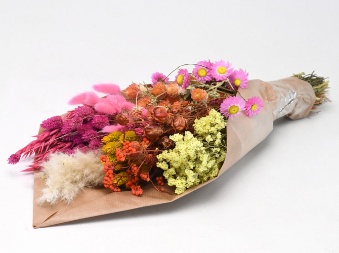 Dried Flower Bouquet Yellow Pink 60cm