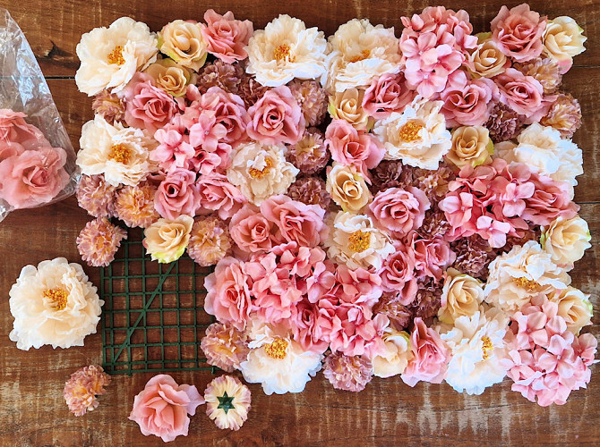 DIY Panneau de fleurs Pêche/Rose 80x60cm
