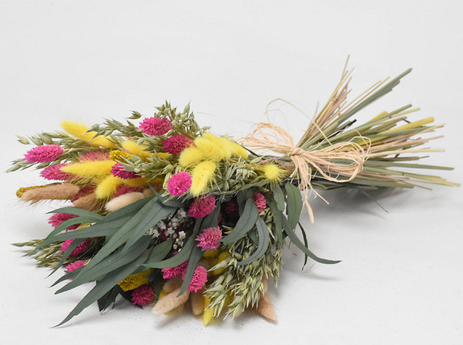 Dried Flower Bouquet Pink Yellow 55cm