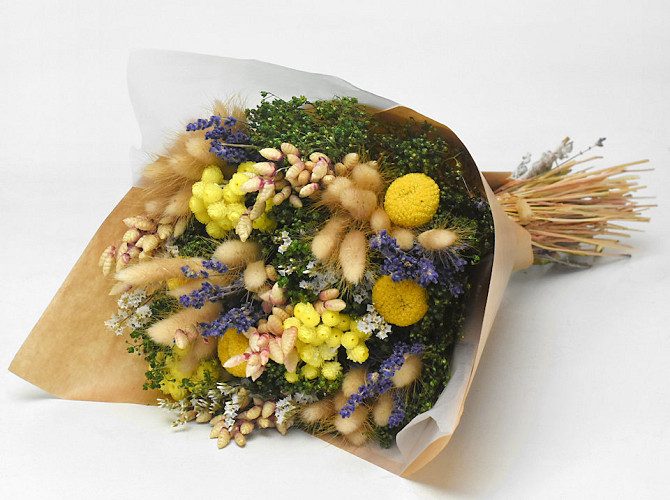 Dried Flower Bouquet Yellow/Green 40cm
